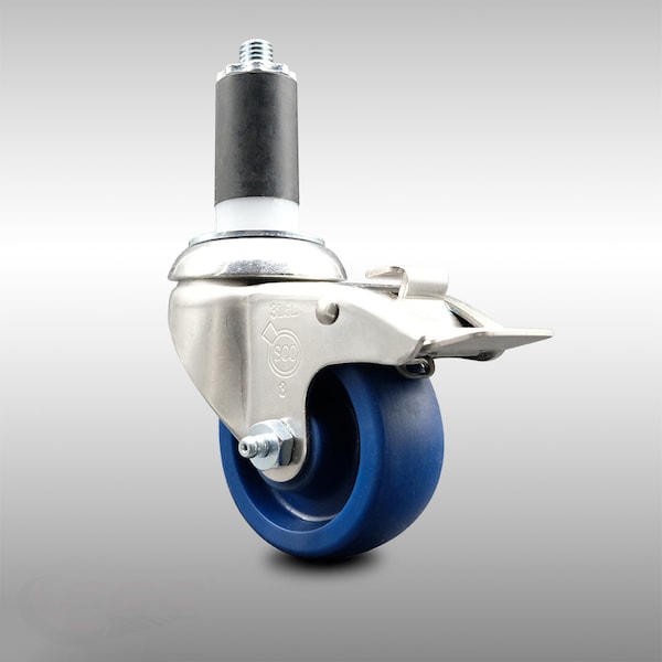 3 Inch 316SS Solid Poly Swivel 1-1/4 Inch Expanding Stem Caster Lock Brake SCC